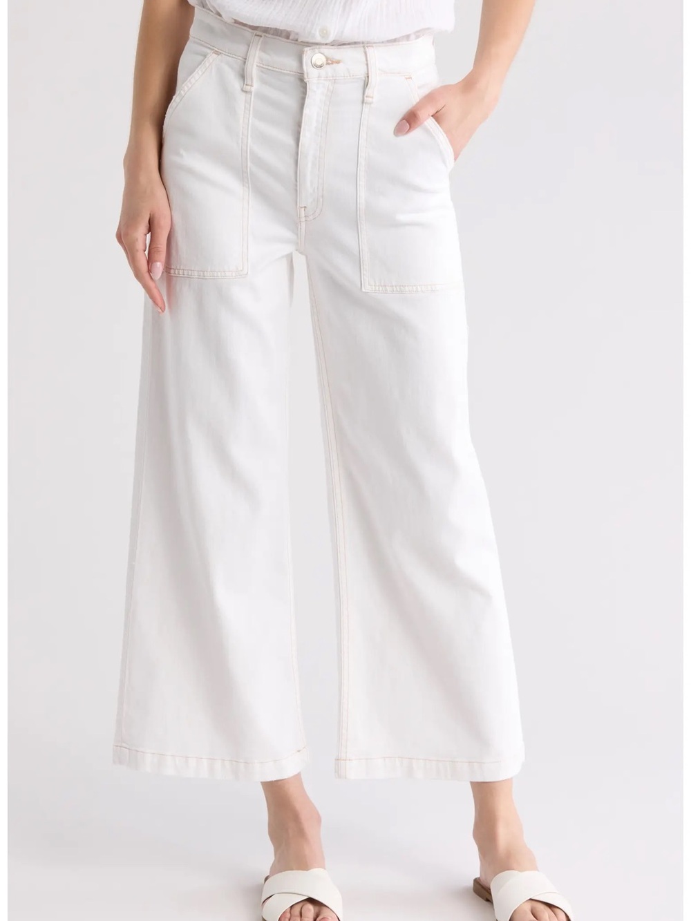 Hudson Jodie Wide Leg Crop Contrast Stitch White Denim